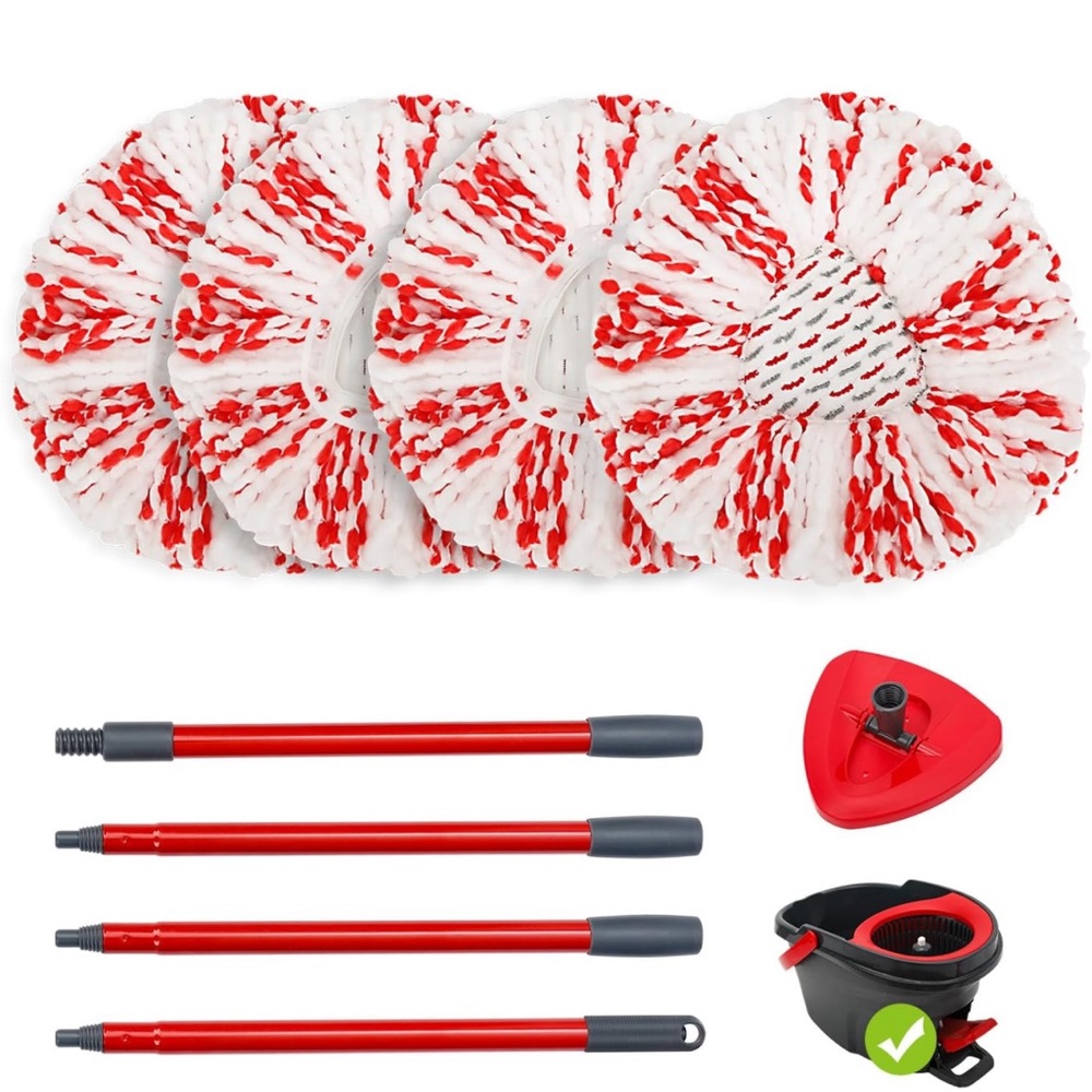 Spin mop replacement heads and pole